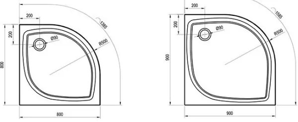 Ravak XA237711010 - Tavă de duș ELIPSO în formă de sfert de cerc 90x90 cm, albă