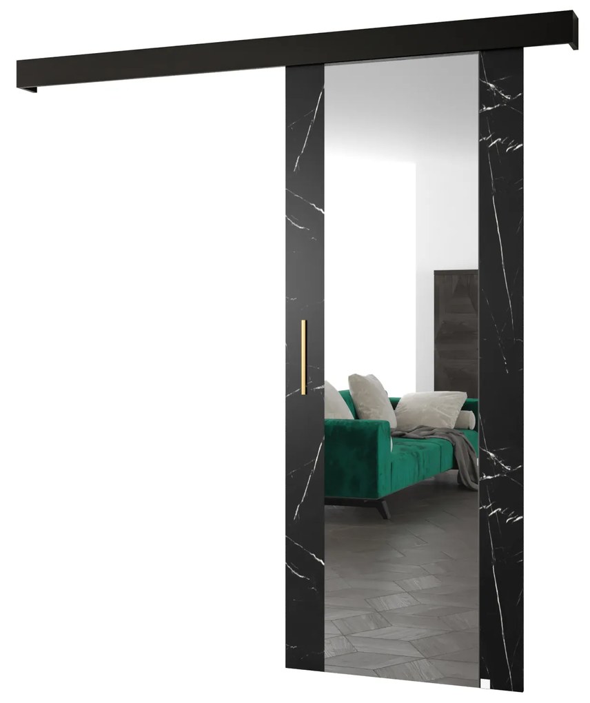 Uși culisante 90 cm Sharlene II (marmură negru + negru mat + auriu) (cu oglindă). 1043674