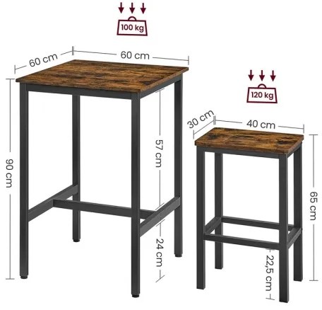 Set masă de bar cu 2 scaune BARTIS, maro/negru