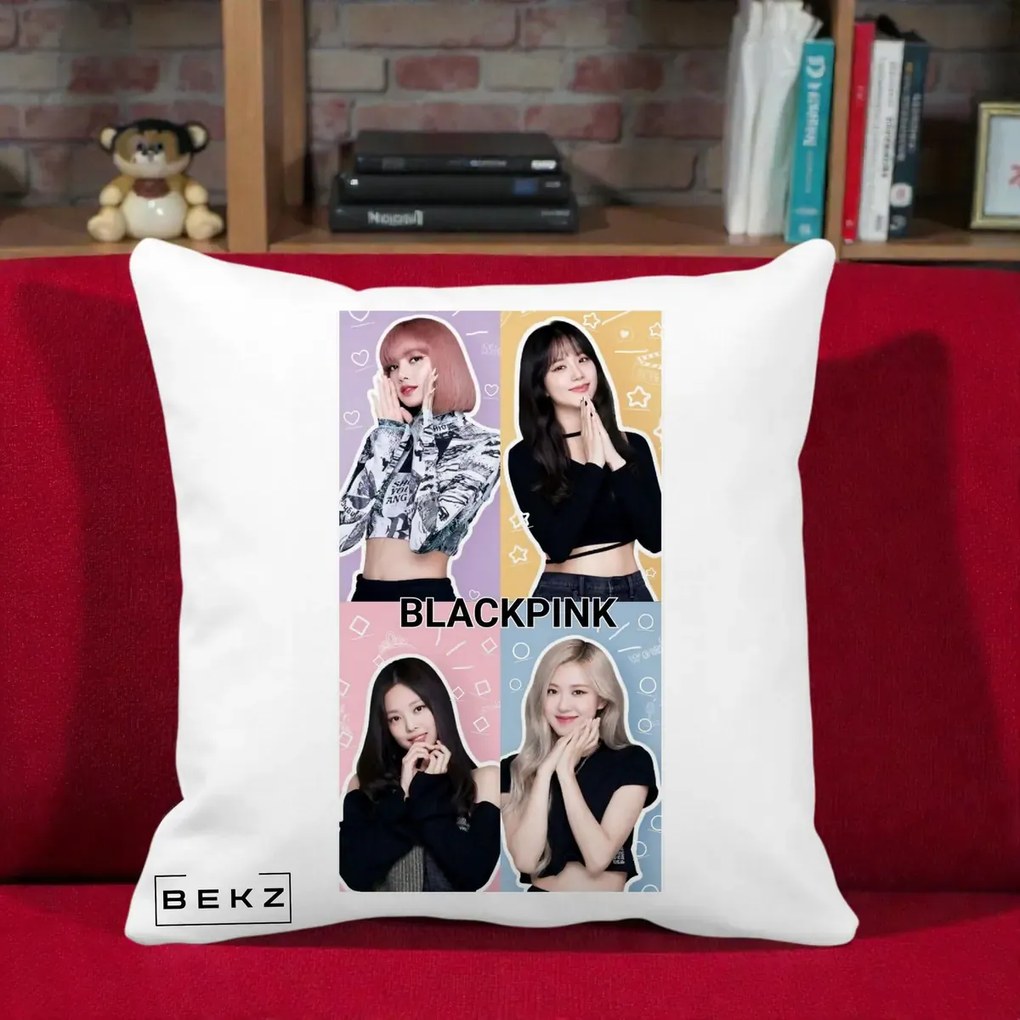 Perna Personalizata K-pop BLACKPINK Negru, 40x40 cm, Alba Mata, Husa Detasabila, Perna Inclusa, BEKZ®