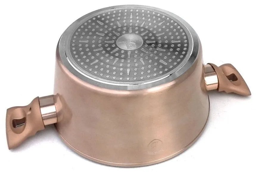Oală marmorată cu capac 28 cm, 6 L – Berlinger Haus BH 1516N, Rose Gold Metallic Line, antiaderentă, inductie