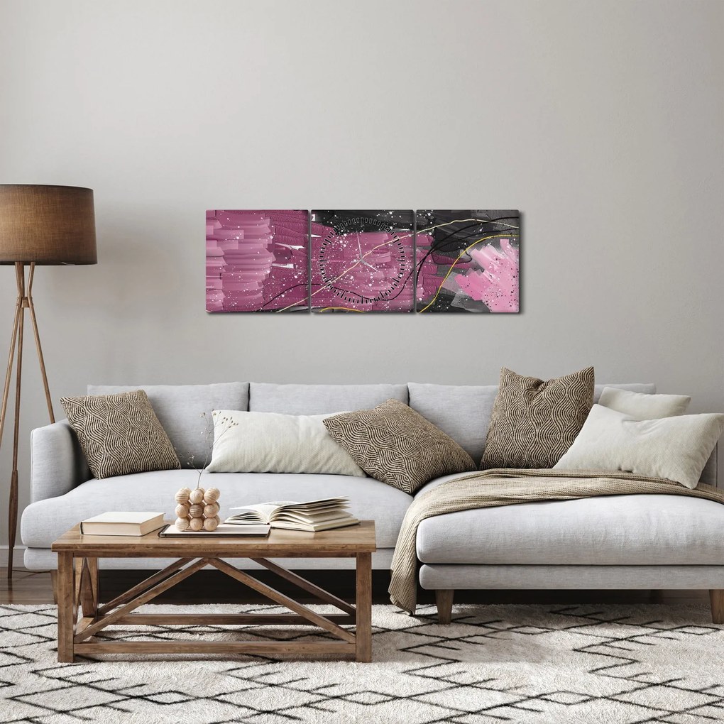Tablou - Abstracție roz-roșu (cu ceas) (90x30 cm)