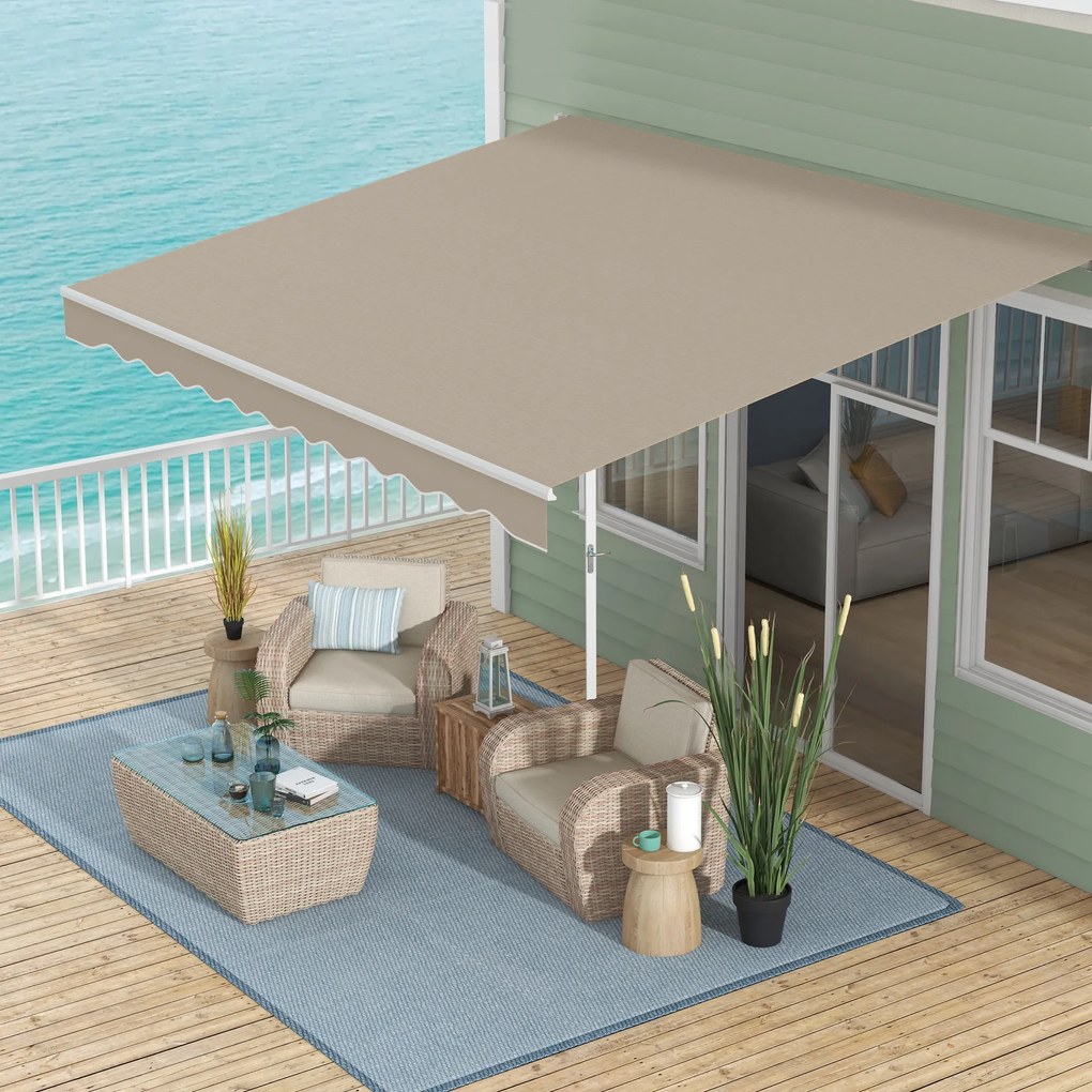 Outsunny Copertină Retractabilă pentru Terasă cu Manivelă Manuală, Rezistentă la Apă, Structură Metalică și Aluminiu, 4x2.5m, Bej | Aosom Romania
