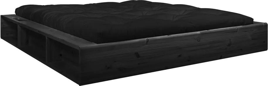 Pat dublu din lemn masiv cu spațiu de depozitare și futon negru Comfort Karup Design, 180 x 200 cm, negru