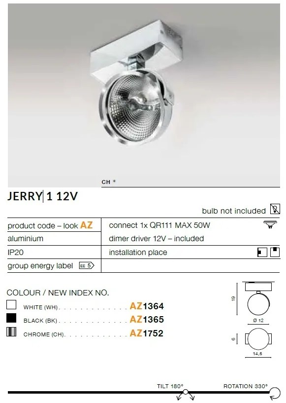 Spot aplicat directionabil JERRY 1 12V crom ZZ AZ1752
