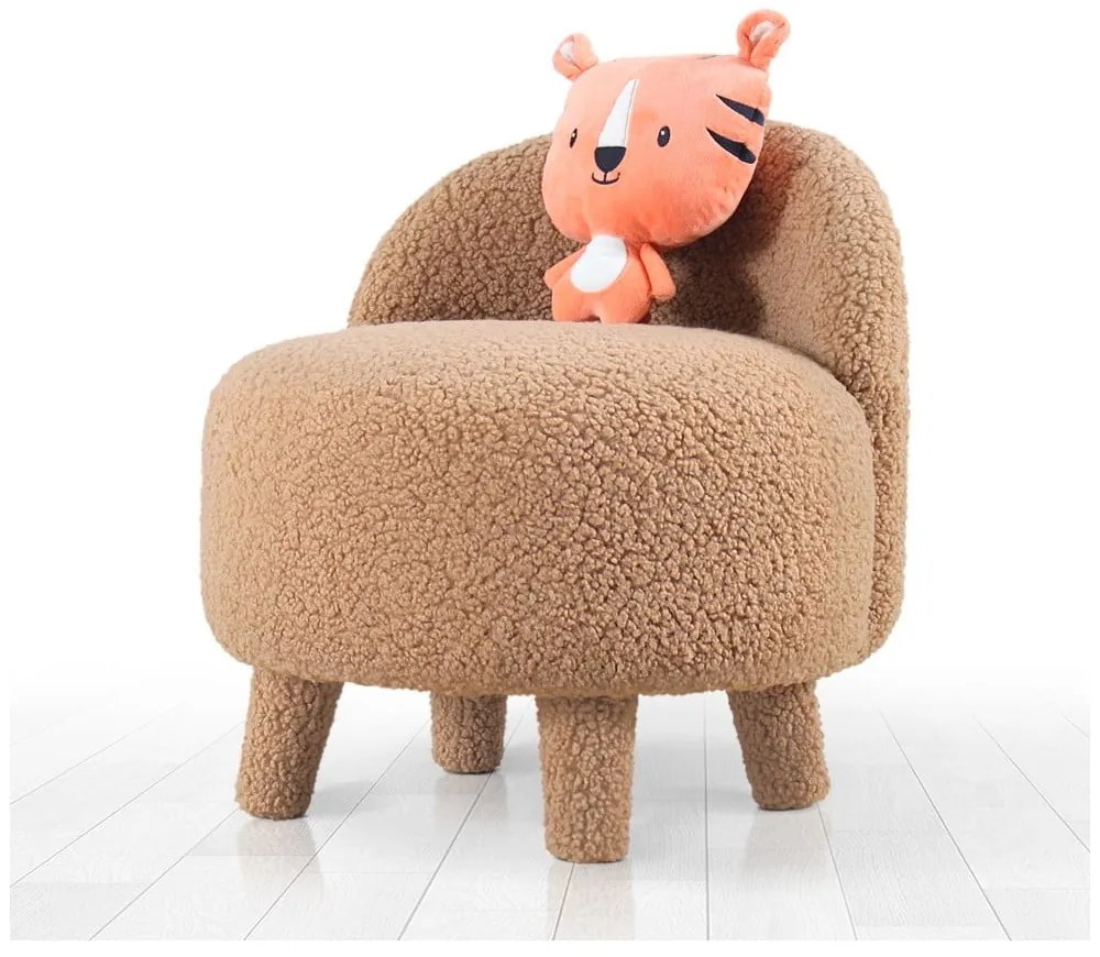 Fotoliu pentru copii maro cu tapițerie din stofă bouclé Moouv – Artie