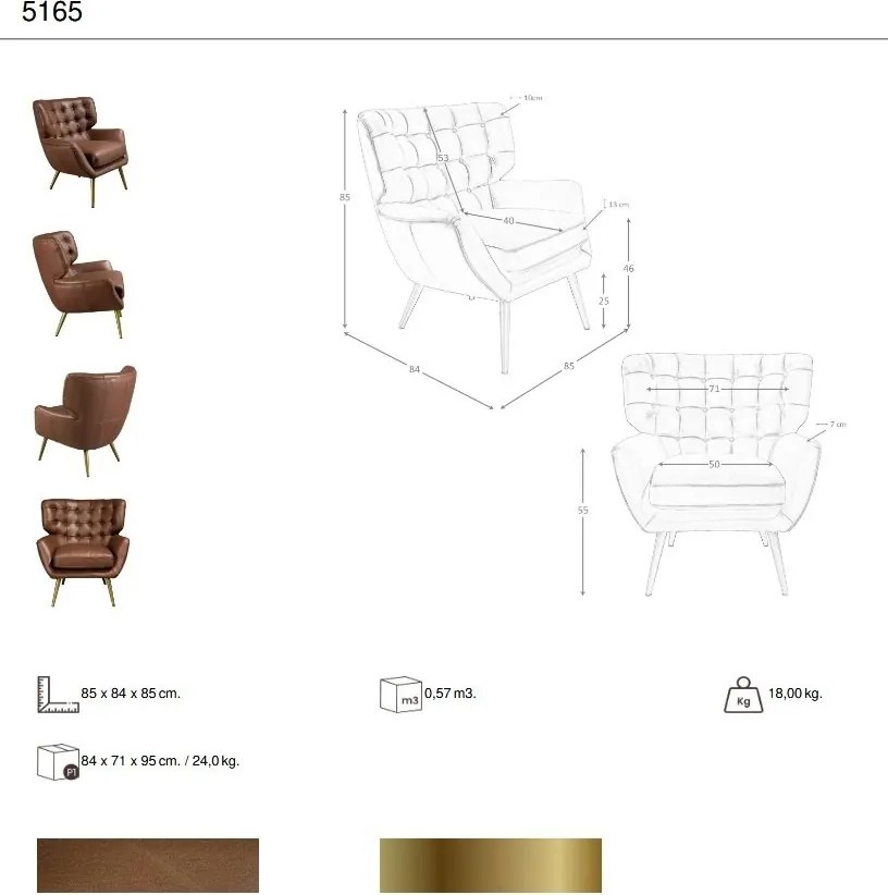 Fotoliu confortabil tapitat cu piele naturala Maro inchis