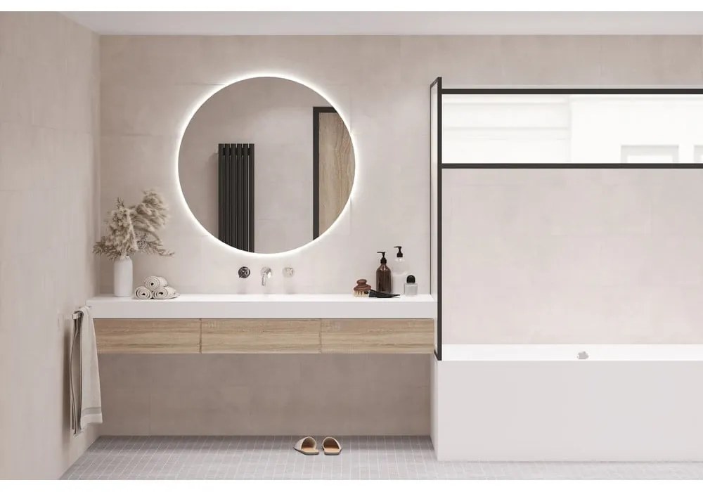 Oglindă de perete cu led ø 100 cm Luna – Mirrors and More