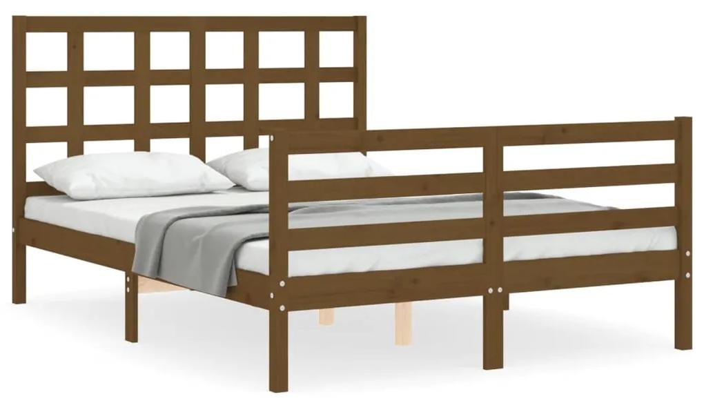 3193989 vidaXL Cadru de pat cu tăblie, maro miere, 140x200 cm, lemn masiv