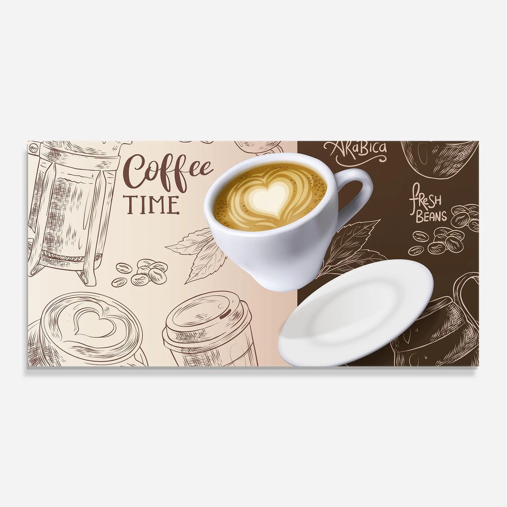 Panou Sticla Bucatarie, 60x150cm, Protectie aragaz, Antistropi, Termorezistent, Alimente, Cafea, Coffee Time