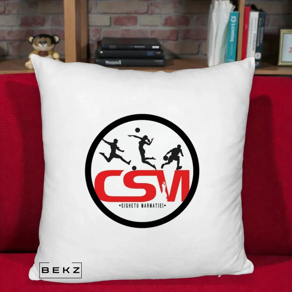 Perna Personalizata CSM Sighetu Marmatiei Sport, 40x40 cm, Alb Pufos, Husa Detasabila, Perna Inclusa, BEKZ®