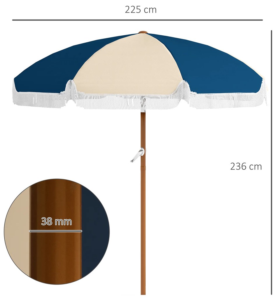 Outsunny Umbrelă de Grădină Înclinabilă cu Deschidere cu Manivelă și Orificiu de Aerisire, Ø213x234 cm, Albastru și Bej | Aosom Romania
