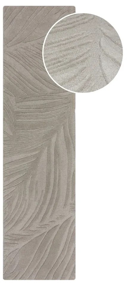 Covor gri deschis tip traversă din lână 60x230 cm Lino Leaf – Flair Rugs