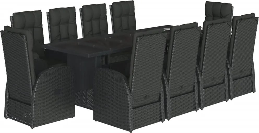 vidaXL Set mobilier de exterior cu perne, 11 piese, negru, poliratan