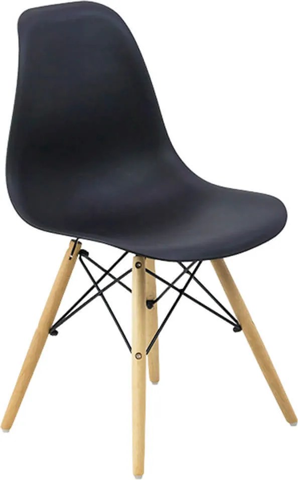 Scaun dining RAISA, plastic ABS, picioare din lemn de fag, Negru