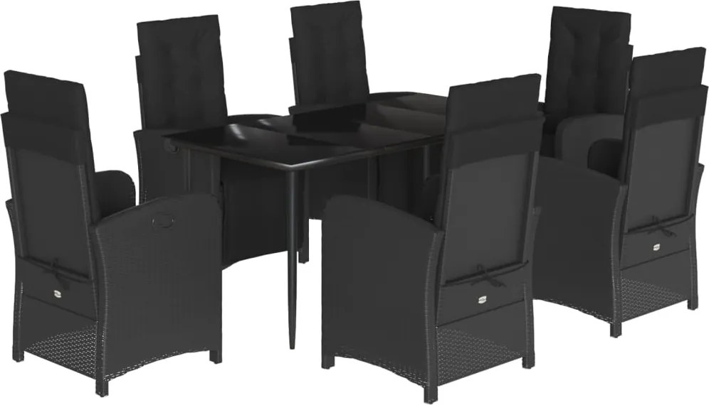 vidaXL Set mobilier de grădină cu perne, 7 piese, negru, poliratan