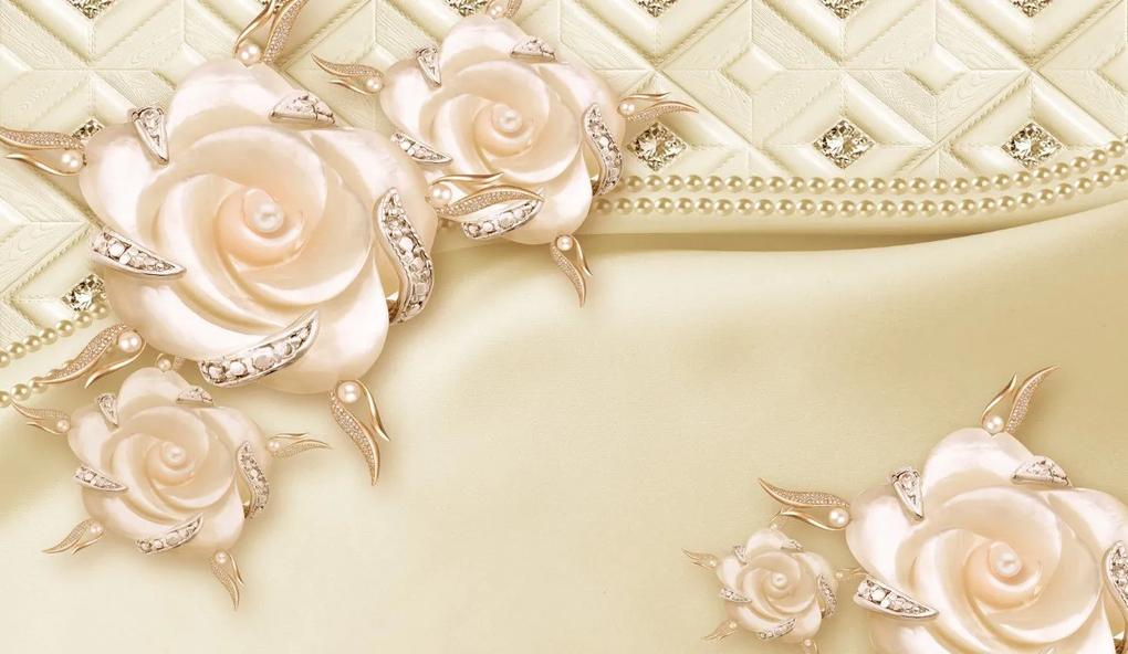 Tapet Premium Canvas - Flori aurii cu perle bronz