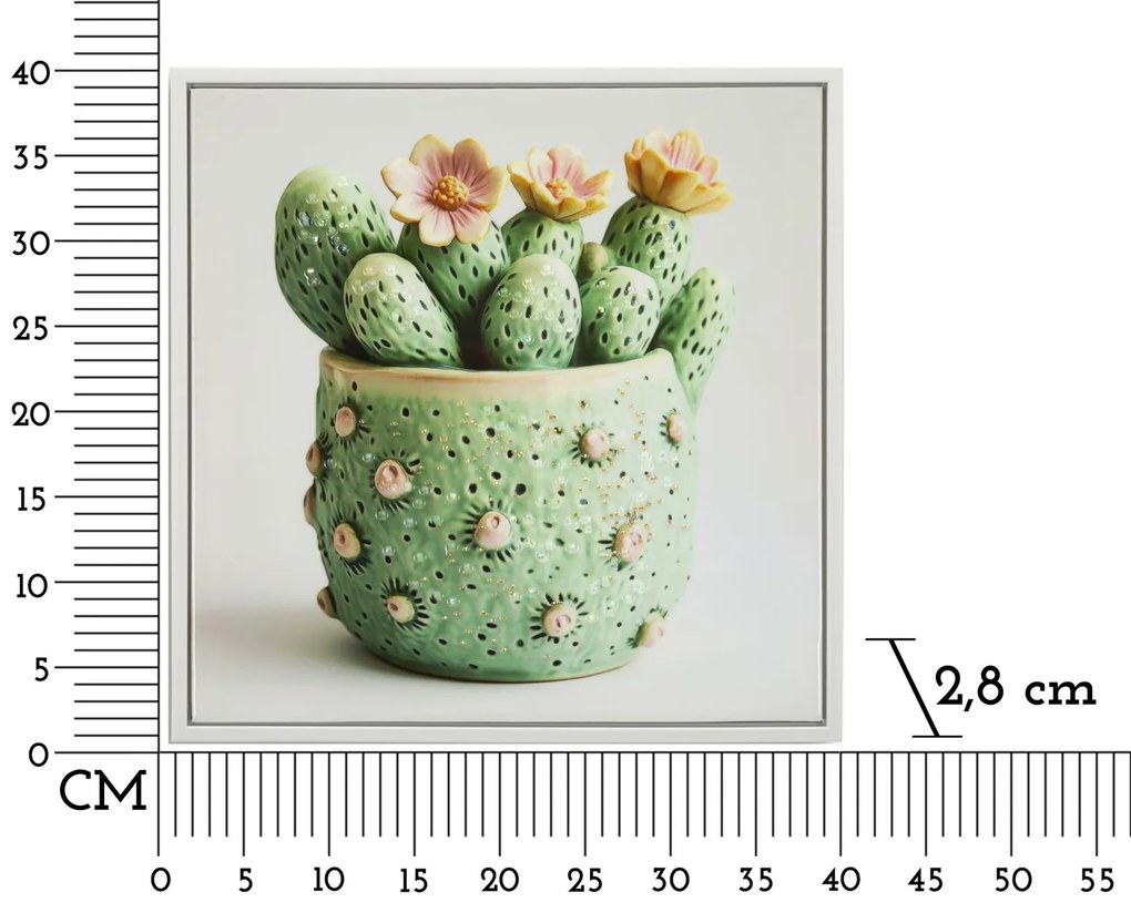 Mauro Ferretti Tablou Imprimat Pe Pânză Lacuită, Cu Ramă, Model ,,Borcan Cu Cactus" Înălțime 40 X Grosime 2,8 X Lățime 40 Cm | Aosom Romania