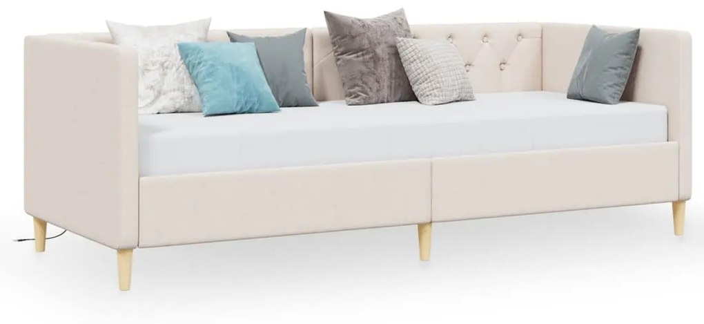 3080444 vidaXL Pat de zi cu saltea, crem, 90x200 cm, material textil, USB
