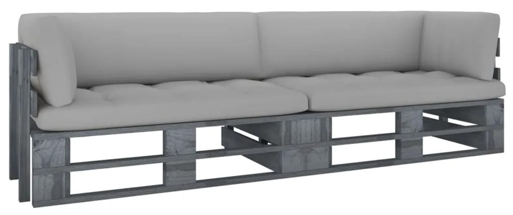 3066627 vidaXL Canapea din paleți cu 2 locuri, cu perne, gri, lemn pin tratat