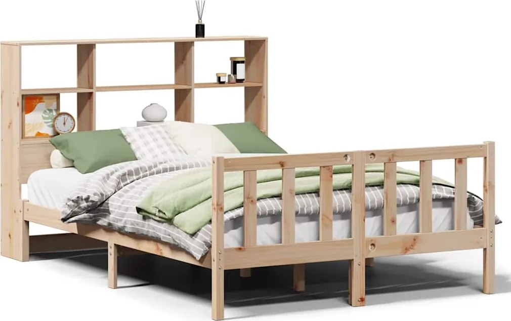 vidaXL Pat cu bibliotecă fără saltea, 160x200 cm, lemn masiv de pin