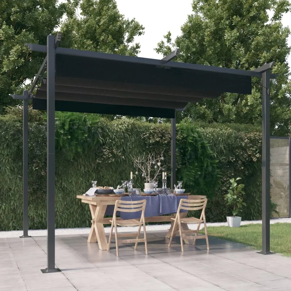 Pavilion de gradina, acoperis retractabil, antracit, 3x3 m Antracit, 3 x 3 x 2.2 m