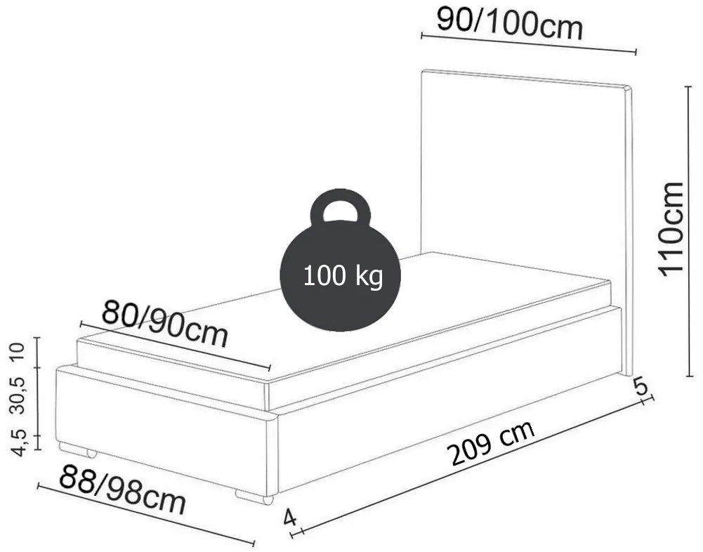 Supermobel Pat single tapițat FOX 4, 90x200, ALASKA 20