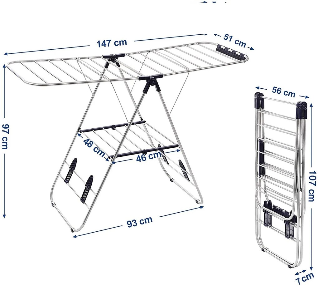 Uscator de rufe 16 m lungime de uscare Pliabil Inox