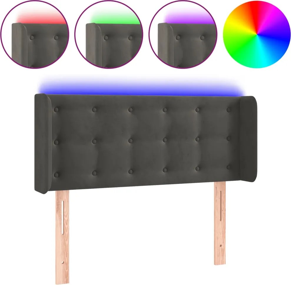 vidaXL Tăblie de pat cu LED, gri închis, 93x16x78/88 cm, catifea