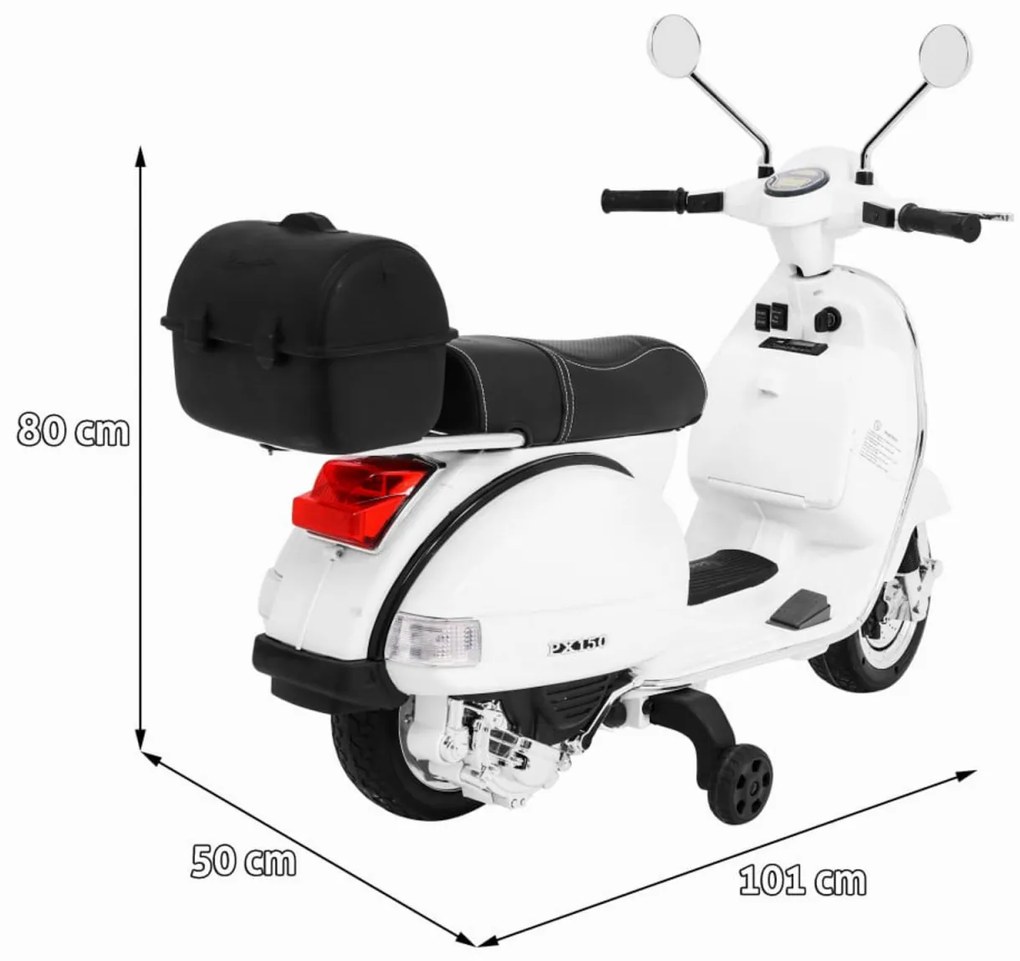 Motocicleta Electrica cu Acumulator Pentru Copii NOVOKIDS™ Vespa Premium Retro Scooter, Pornire la cheie, 3-8 ani, Max 30 kg, Cu Melodii si Lumini