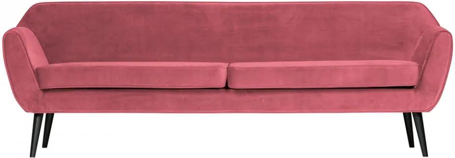 Canapea roz din catifea si lemn pentru 4 persoane Rocco