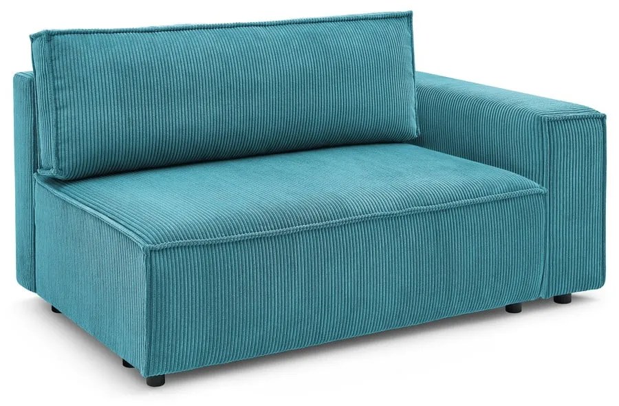 Modul pentru canapea albastru cu tapițerie din catifea reiată (cu colț pe partea dreaptă) Nihad modular – Bobochic Paris