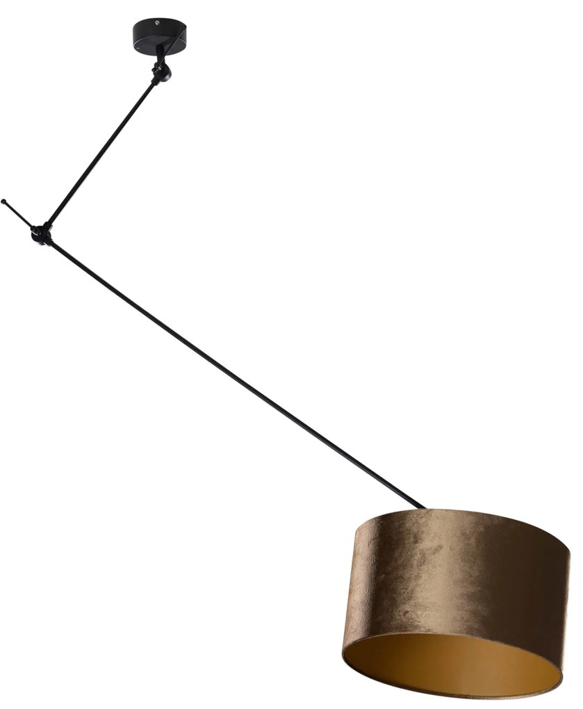 Plafonieră Neagră cu Abajur de Catifea Bronz 35cm - Blitz