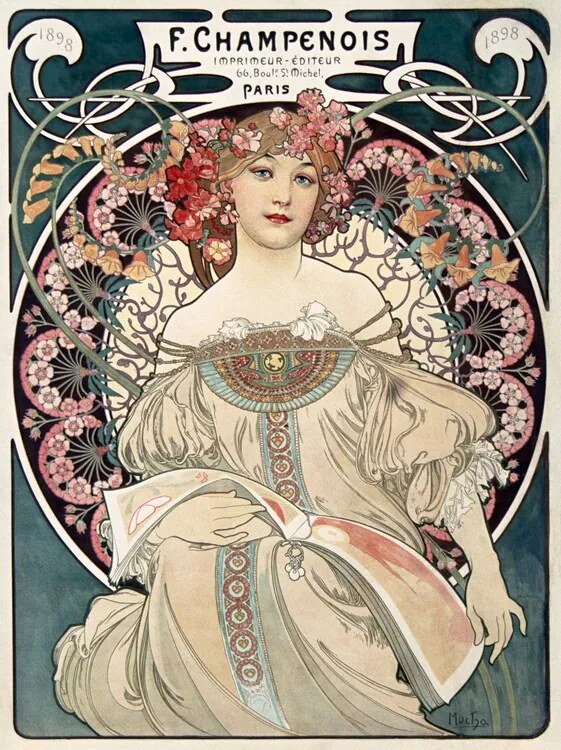 Reproducere Lady in Green, Alfons Mucha