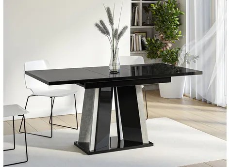 Masă sufragerie extensibilă Ledysa (Negru Marmură royal + lucios negru) (pentru 2-6 persoane). 1105398