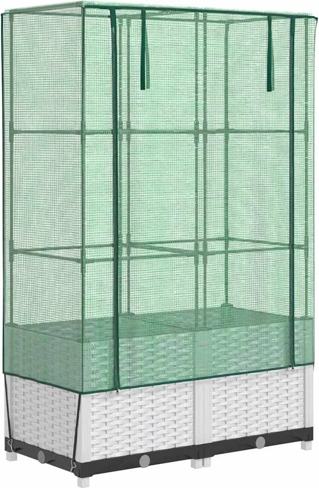 vidaXL Strat înălțat cu husă de seră, aspect ratan, 80x40x138 cm