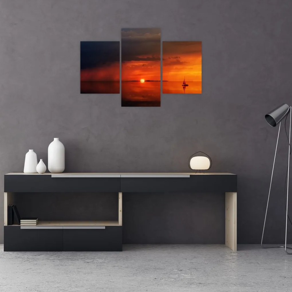 Tabloul apusului de soare cu barca (90x60 cm)