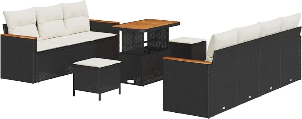 vidaXL Set de canapele pentru grădină 10 pcs Negru poliratan
