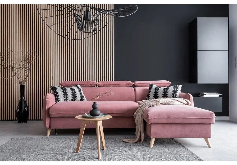 Colțar roz deschis extensibil cu tapițerie din catifea (cu colț pe partea dreaptă) Sweet Harmony – Miuform