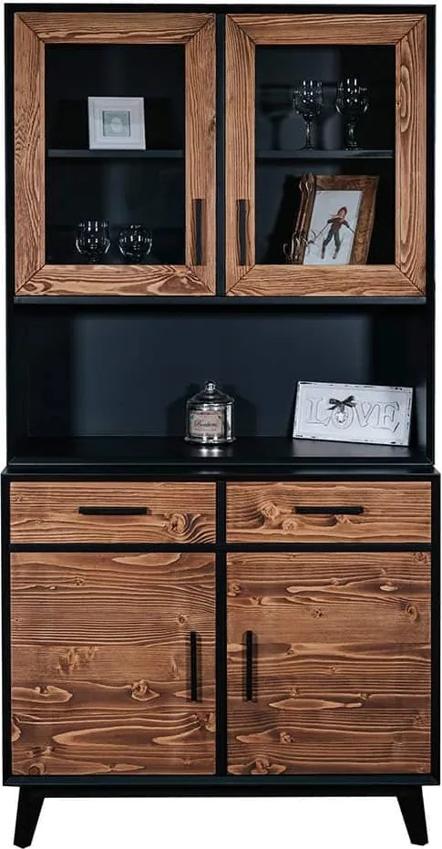 Bufet lemn masiv Timeless 2 Corpuri 2 Sertare 4 Uși 98x45/35x190 cm Negru