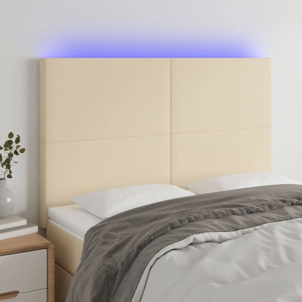 vidaXL Tăblie de pat cu LED, crem, 144x5x118/128 cm, textil