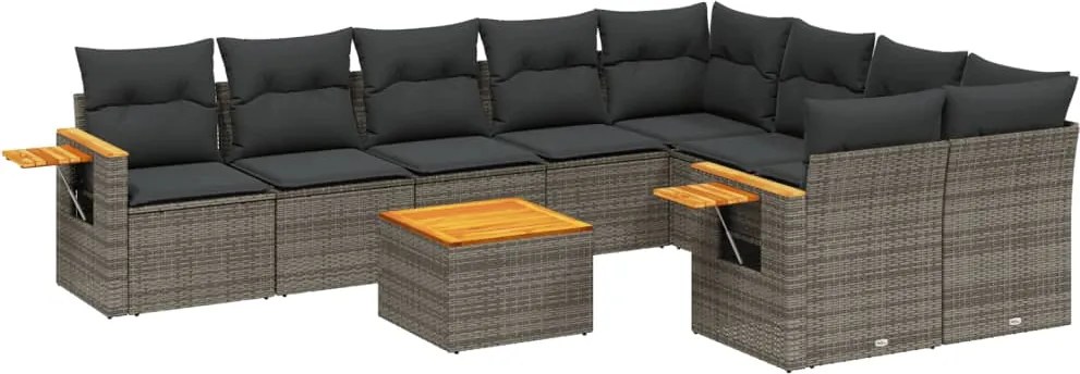 vidaXL Set mobilier de grădină cu perne, 10 piese, gri, poliratan