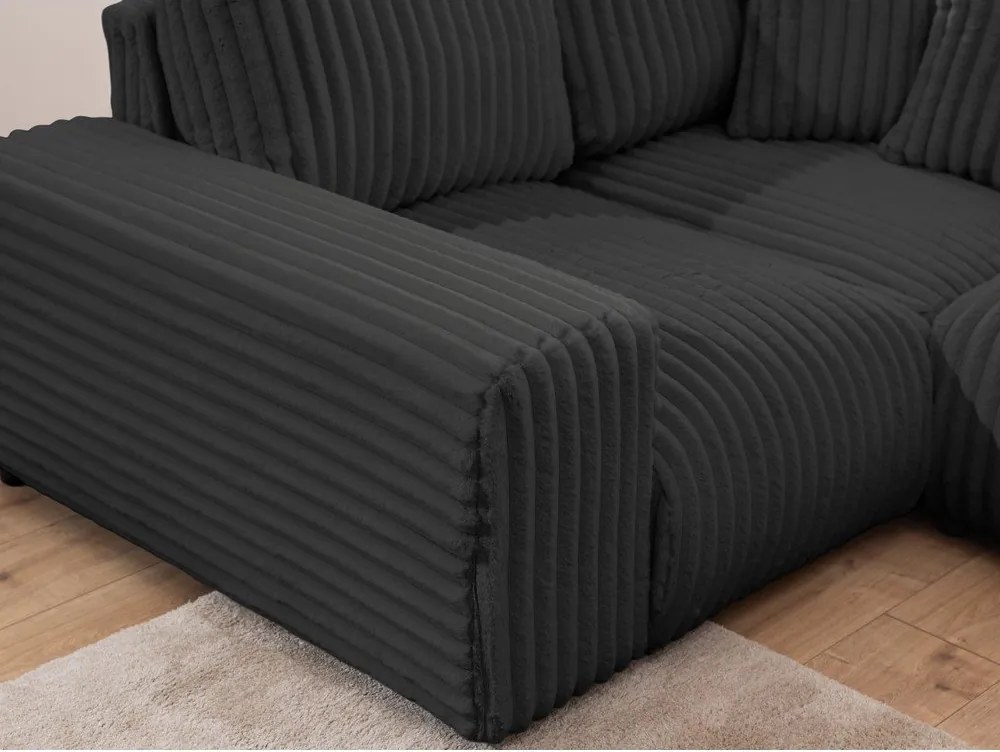 Colțar gri închis cu tapițerie din catifea reiată (cu colț pe partea stângă/în formă de "U") Justin – Ropez