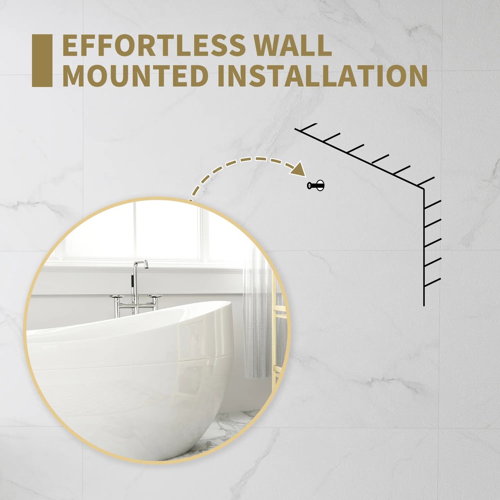 HOMCOM Oglindă Rotundă pentru Baie, din Sticlă și Oțel, Ø70x2.5 cm, culoare Auriu | Aosom Romania