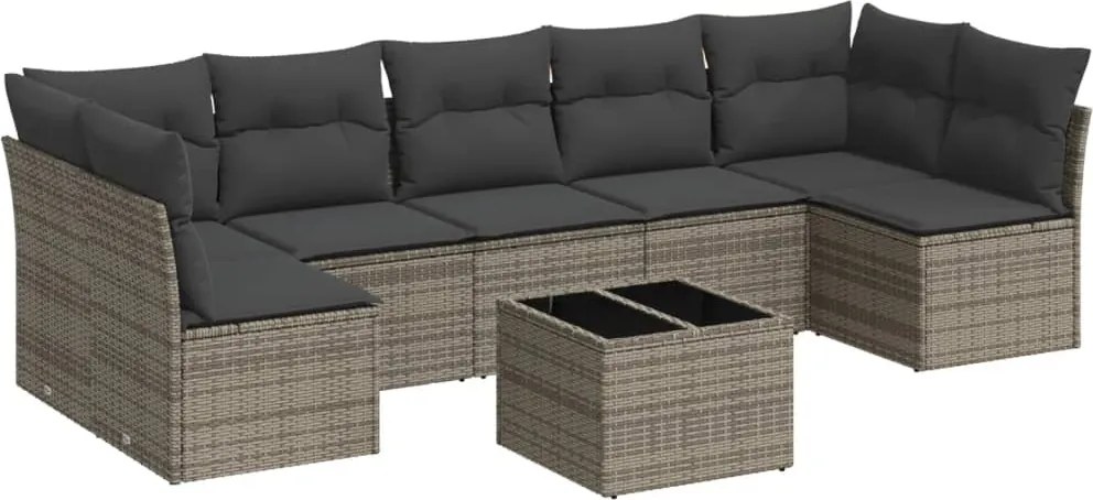 vidaXL Set canapele de grădină cu perne, 8 piese, gri, poliratan