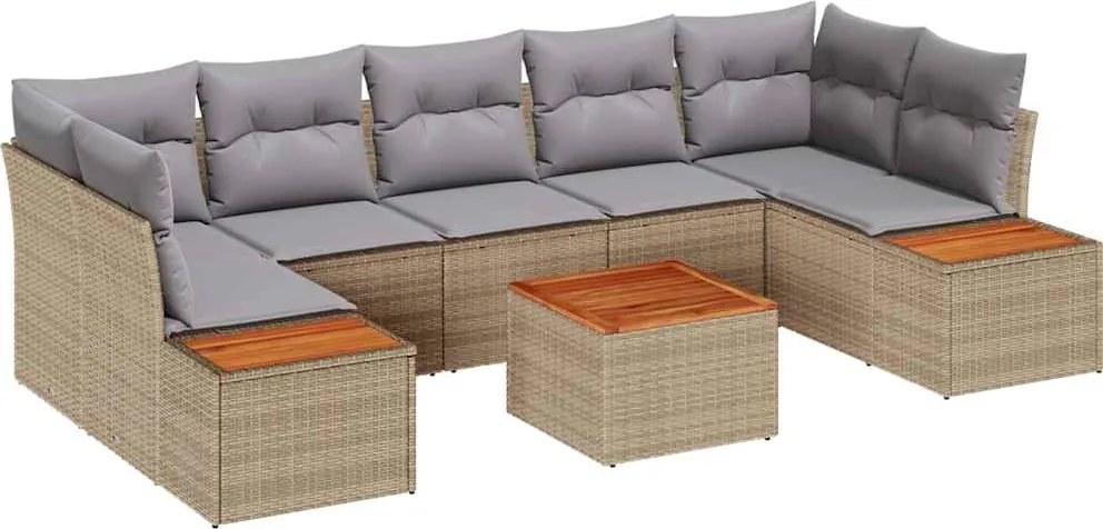 vidaXL Set de canapele pentru grădină cu pernă 8 pcs Bej Rattan poli