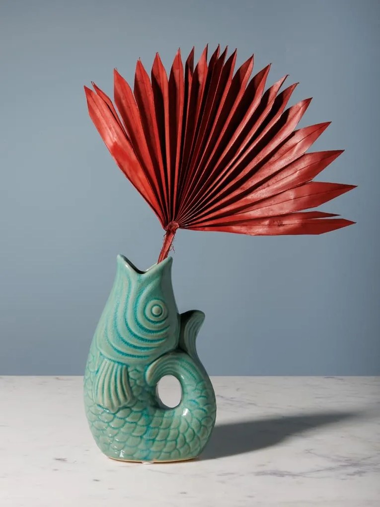 Vaza verde, din ceramica, forma de peste, H20cm Stone