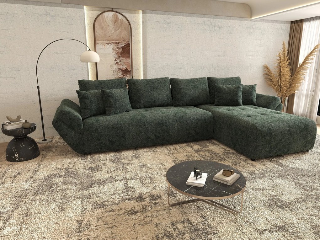 Colțar extensibil dumonde cu ladă de depozitare si sezut confortabil din spuma high-density, Berlin XL Euphoria Green 350x185 cm II