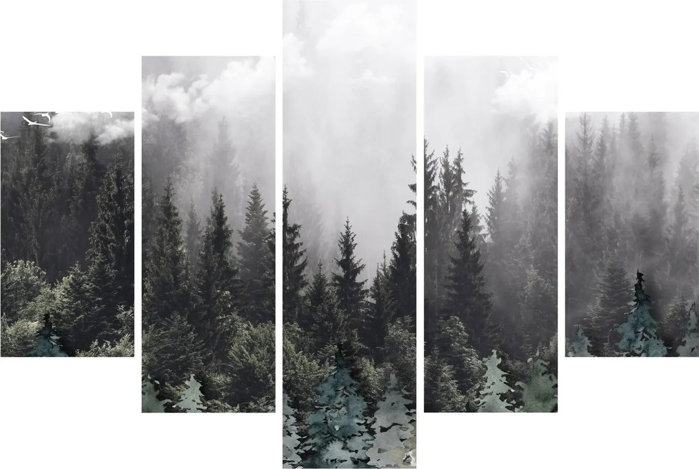Tablou - Pădure cu elemente ilustrate (150x105 cm)