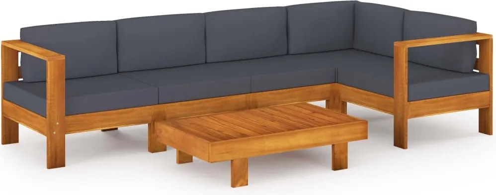 vidaXL Set mobilier grădină perne gri închis, 6 piese, lemn acacia